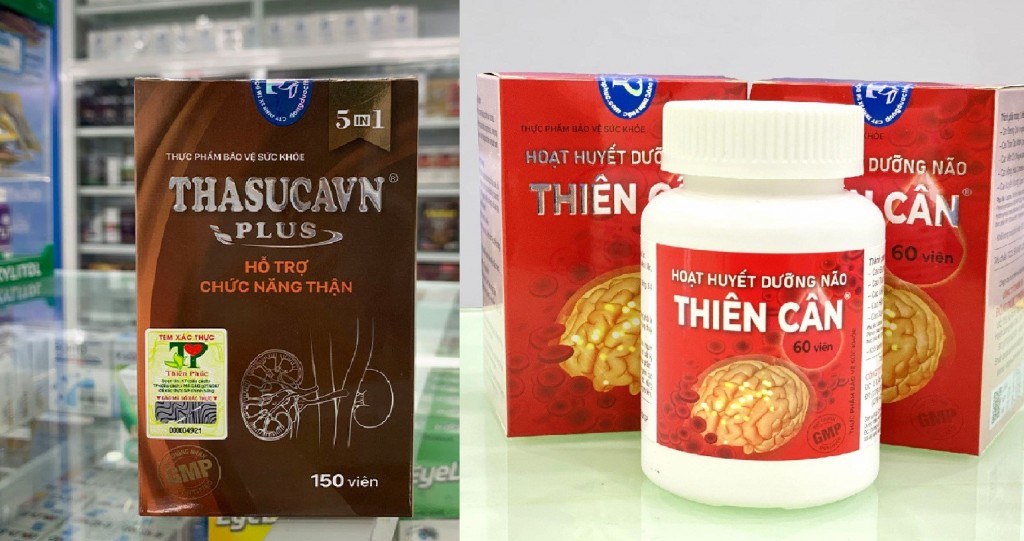 Thực phẩm bảo vệ sức khỏe Thasucavn Plus và Hoạt huyết dưỡng não Thiên Cân vi phạm quy định về ghi nhãn hàng hoá