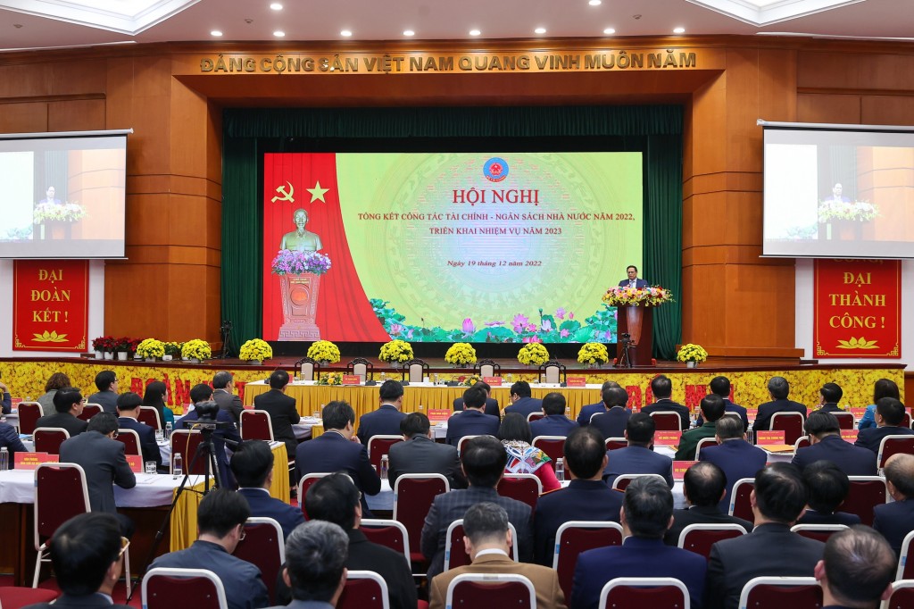 Thủ tướng Phạm Minh Chính dự Hội nghị tổng kết năm năm 2022, triển khai kế hoạch năm 2023 của ngành tài chính - Ảnh: VGP/Nhật Bắc