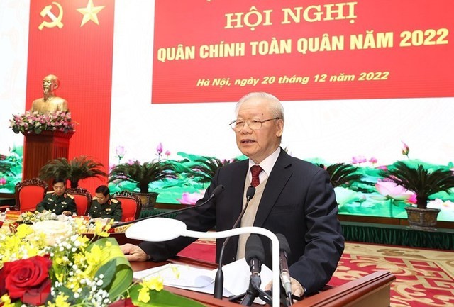 Tổng Bí thư Nguyễn Phú Trọng phát biểu chỉ đạo Hội nghị quân chính toàn quân năm 2022