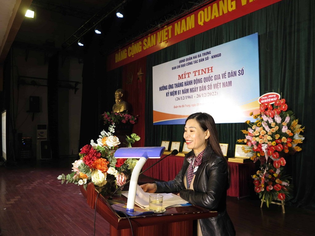 Nguyễn Minh Xuân, Phó Chi cục trưởng Chi cục Dân số - Kế hoạch hoá gia đình Hà Nội phát biểu tại Lễ mít tinh