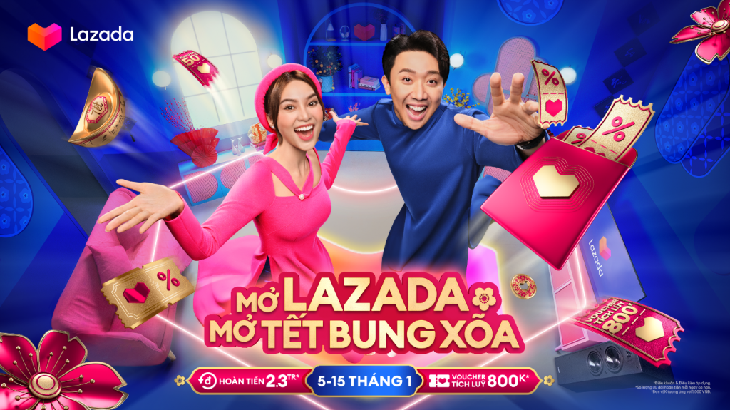 Hai Đại sứ thương hiệu đồng hành cùng Lễ hội mua sắm “Tết Sale bung xõa” của Lazada là nghệ sĩ Trấn Thành và Ninh Dương Lan Ngọc.