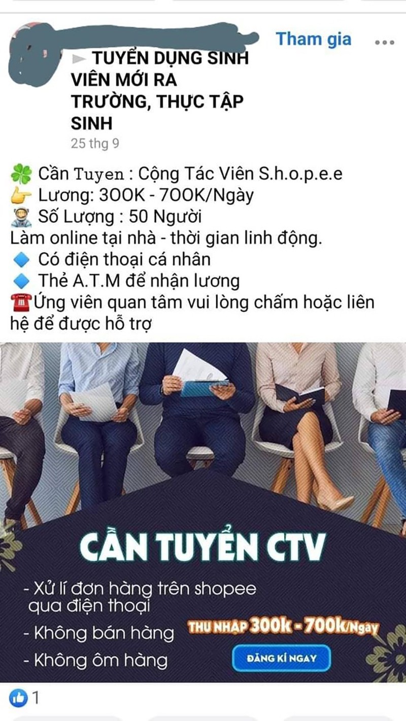 Người dân cần cảnh giác trước những lời mời tuyển cộng tác viên qua mạng xã hội facebook, zalo…