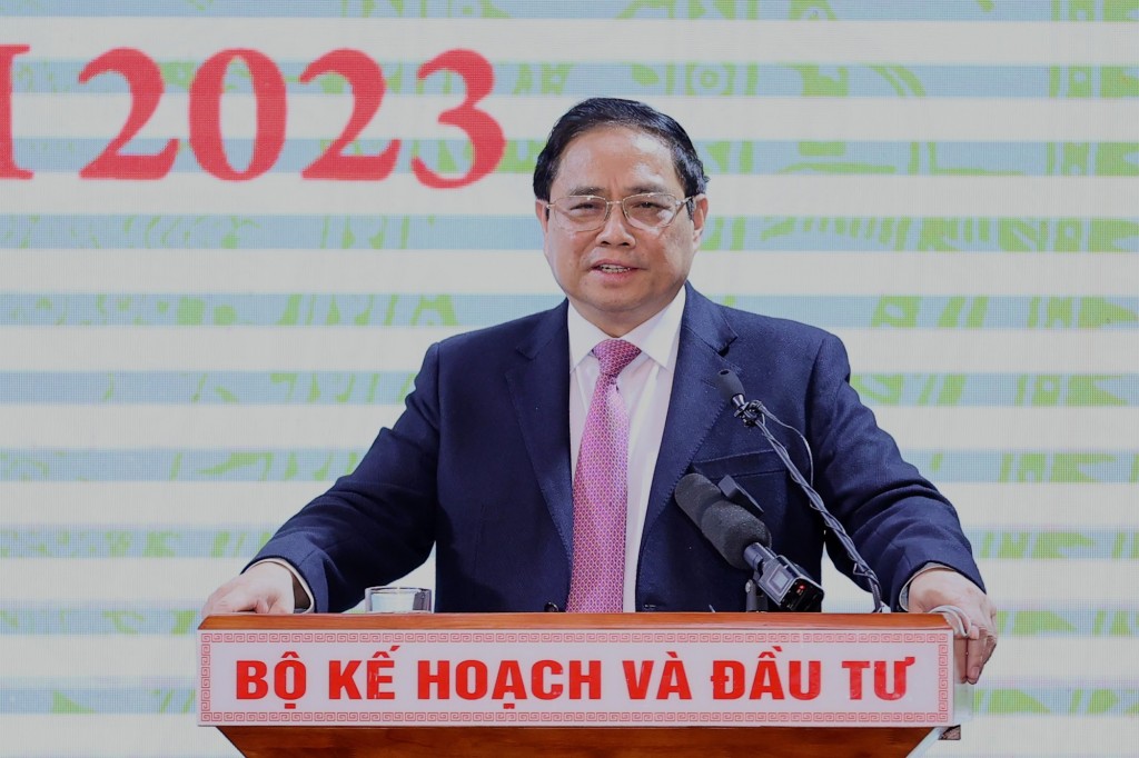 Thủ tướng phát biểu tại Hội nghị tổng kết công tác năm 2022 và triển khai nhiệm vụ năm 2023 của ngành kế hoạch và đầu tư - Ảnh: VGP/Nhật Bắc