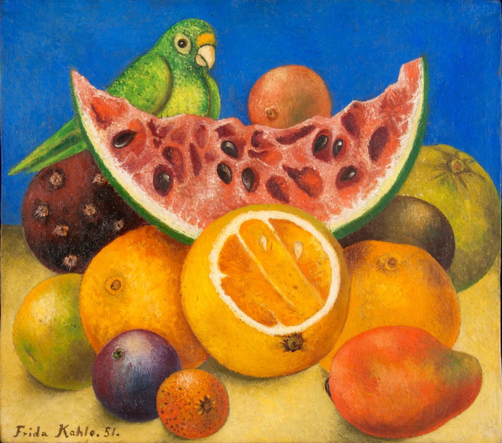 Tác phẩm Không đề – 1951 (Tĩnh vật với vẹt và hoa quả) (Untitled (Still life with parrot and fruit)) của Frida Kahlo
