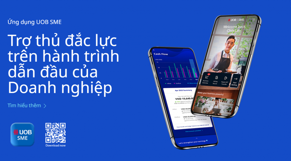 Ứng dụng UOB SMEs giúp khách hàng xem dòng tiền với bảng điều khiển có thể tương tác, đồng thời nhận được các thông tin hữu ích và các sự kiện phù hợp với lĩnh vực của họ