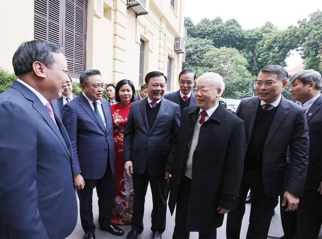 Tổng Bí thư Nguyễn Phú Trọng đến thăm, chúc Tết Đảng bộ, Nhân dân Thủ đô