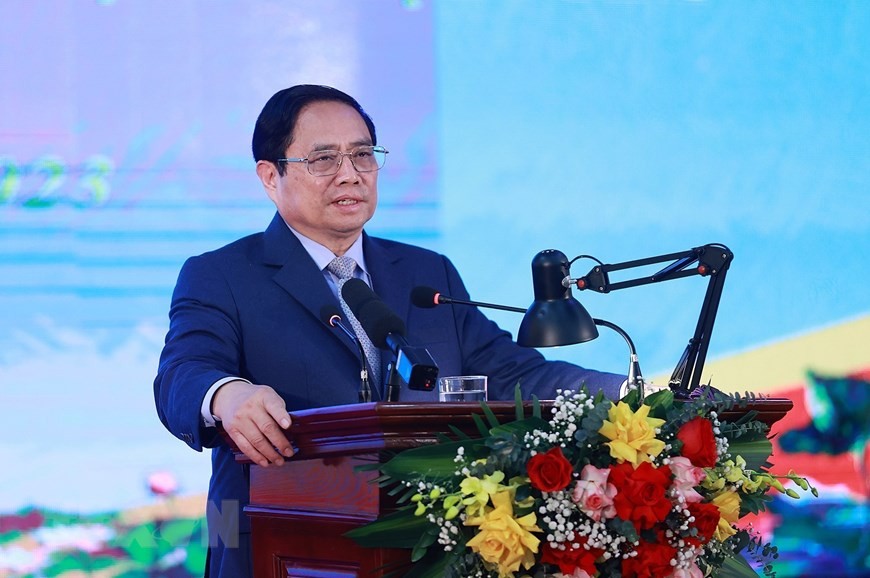 Hình ảnh Thủ tướng Phạm Minh Chính phát biểu khai mạc hội nghị. (Ảnh: Dương Giang/TTXVN)