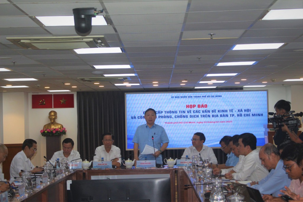 Quang cảnh buổi họp báo cung cấp thông tin về tình hình kinh tế - xã hội TP Hồ Chí Minh chiều qua