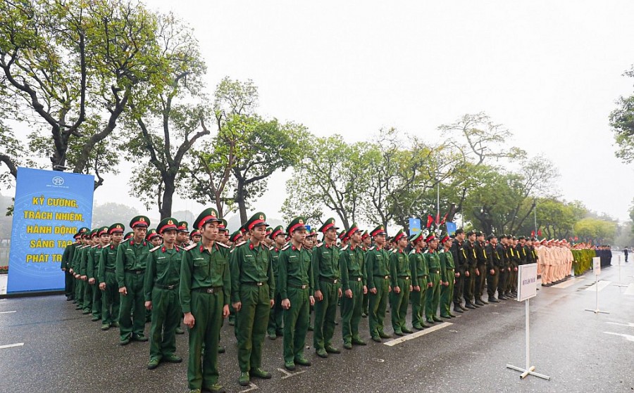 Lực lượng CSGT, CSCĐ, TTGT, BTL Thủ đô tham gia tại buổi lễ