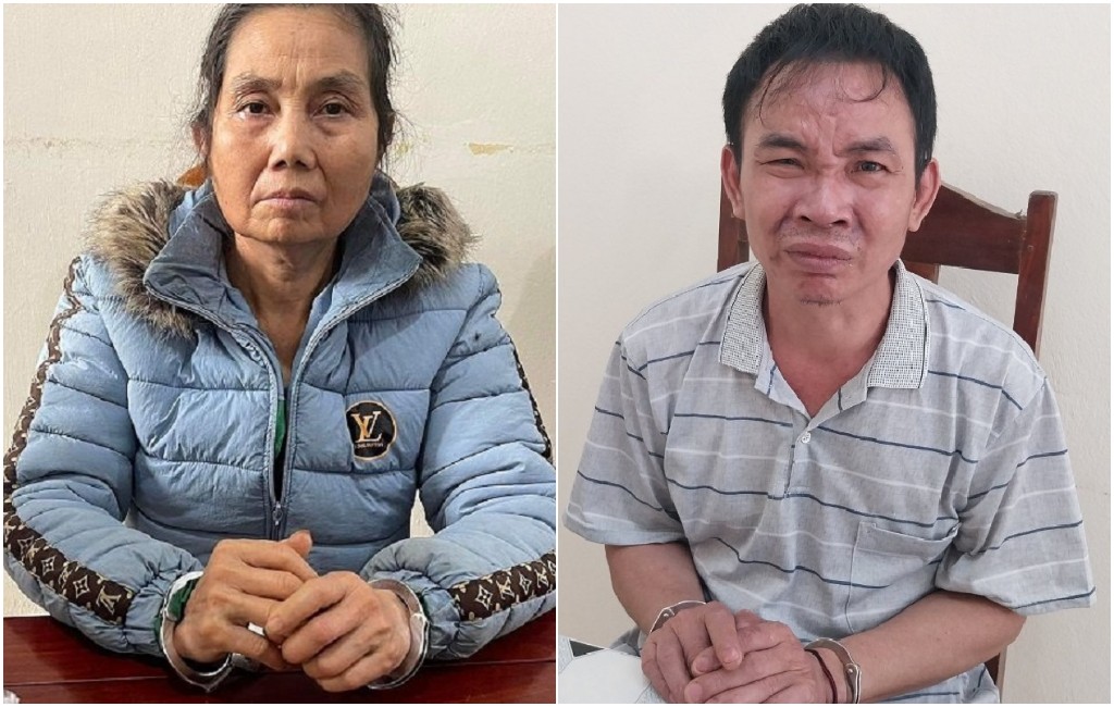 02 đối tượng Kha Thị Hiền và Lương Văn Vông tại cơ quan Công an