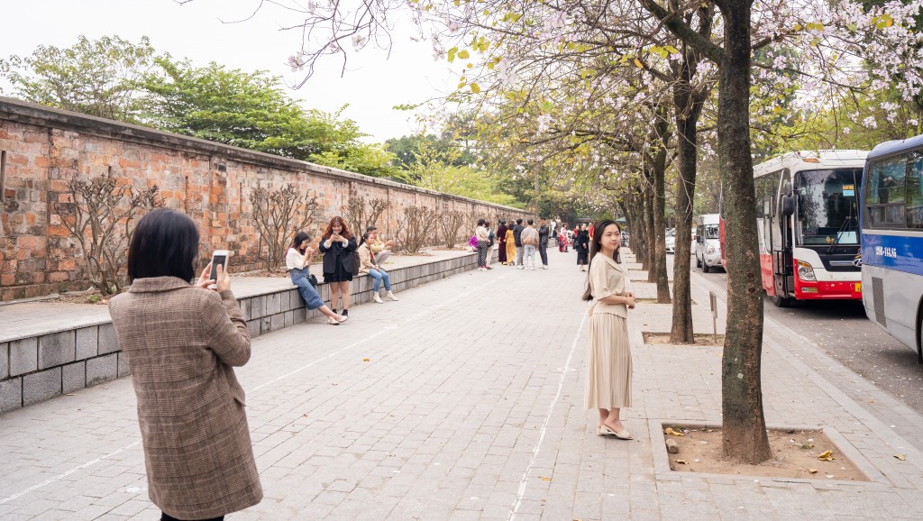 Hàng hoa ban nở rộ bên đường Hoàng Diệu, Hoàng Văn Thụ thu hút rất nhiều người dân đến chụp ảnh