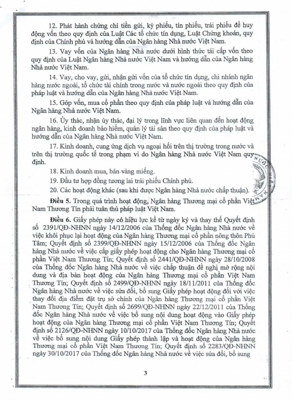 Cấp đổi giấy phép hoạt động Ngân hàng Thương mại cổ phần Việt Nam Thương Tín