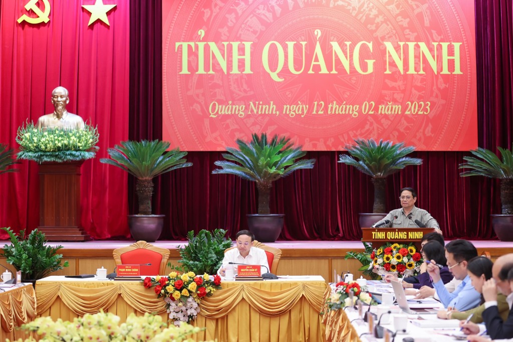 Thủ tướng Phạm Minh Chính làm việc với Ban Thường vụ Tỉnh ủy Quảng Ninh - Ảnh: VGP/Nhật Bắc
