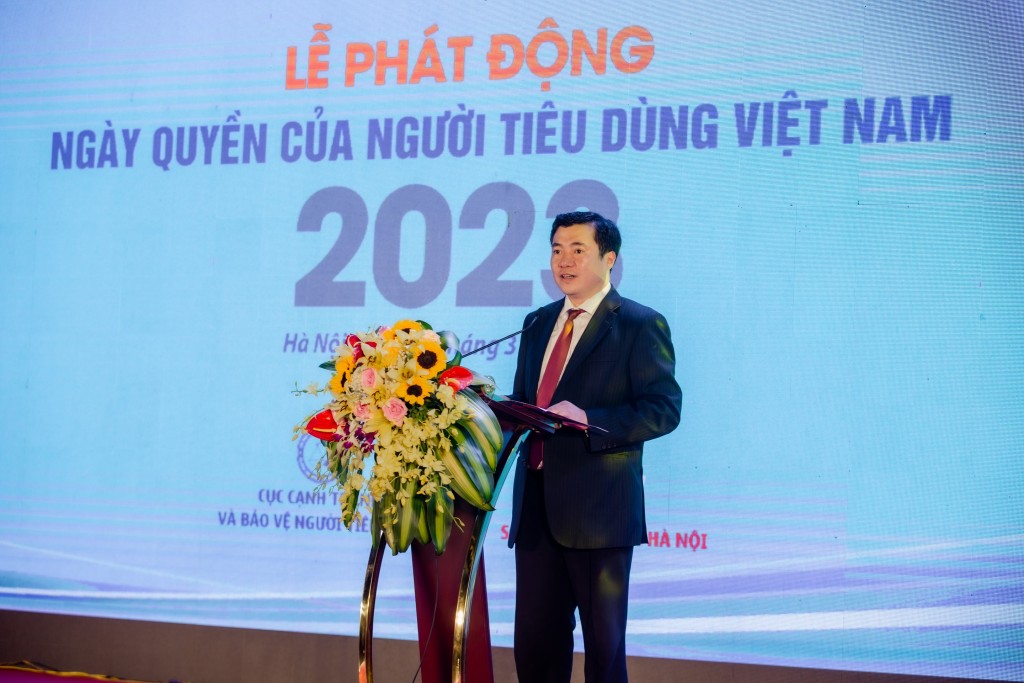 Thứ trưởng Bộ Công Thương Nguyễn Sinh Nhật Tân phát biểu tại Lễ phát động Ngày Quyền của người tiêu dùng 2023