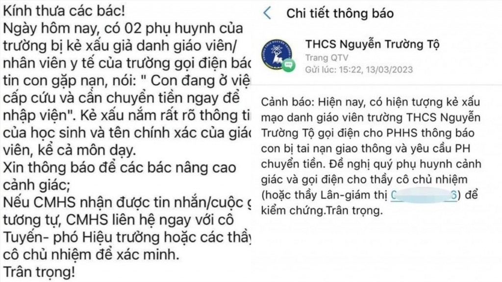Phụ huynh cần cảnh giác khi nhận tin 