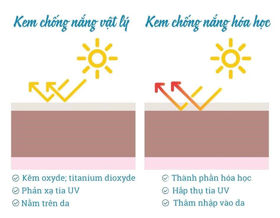 Kem chống nắng vật lý và kem chống nắng hóa học