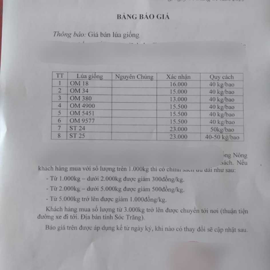 Tràn lan Lúa giống không rõ công ty, nhà cung ứng trên thị trường