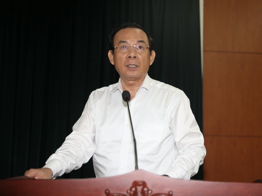 Đồng chí Nguyễn Văn Nên, Ủy viên Bộ Chính trị, Bí thư Thành ủy Thành phố Hồ Chí Minh phát biểu kết luận hội nghị.