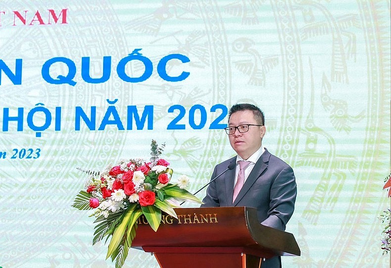 Chủ tịch Hội Nhà báo Việt Nam Lê Quốc Minh: Bằng nhiều hình thức và hoạt động thiết thực, Hội Nhà báo Việt Nam và các cấp Hội đã được Đảng, Nhà nước và nhân dân ghi nhận, đánh giá cao - Ảnh: Báo Nhân dân