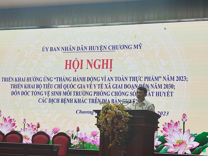  Phó Chủ tịch UBND huyện Chương Mỹ Hoàng Minh Hiến phát biểu tại hội nghị.