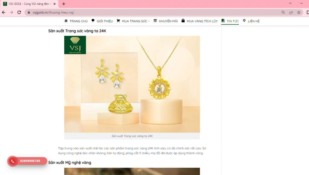 Quảng cáo sản xuất vàng 24k trên website VSJ