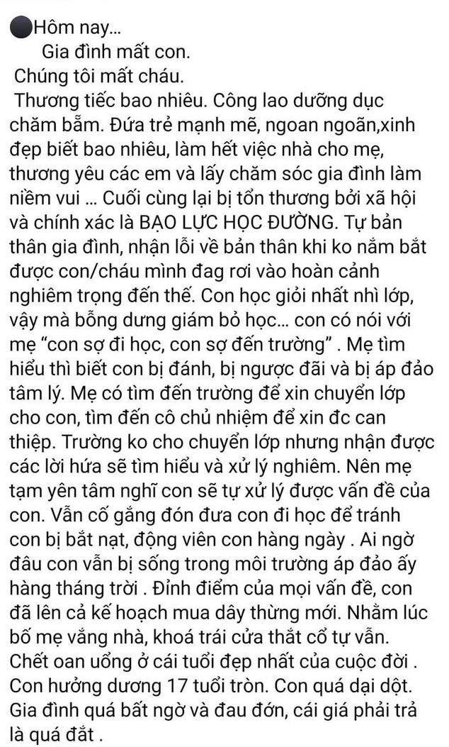 Nội dung bài chia sẻ gây xôn xao mạng xã hội. (Nguồn: Ảnh chụp màn hình facebook nhân vật)