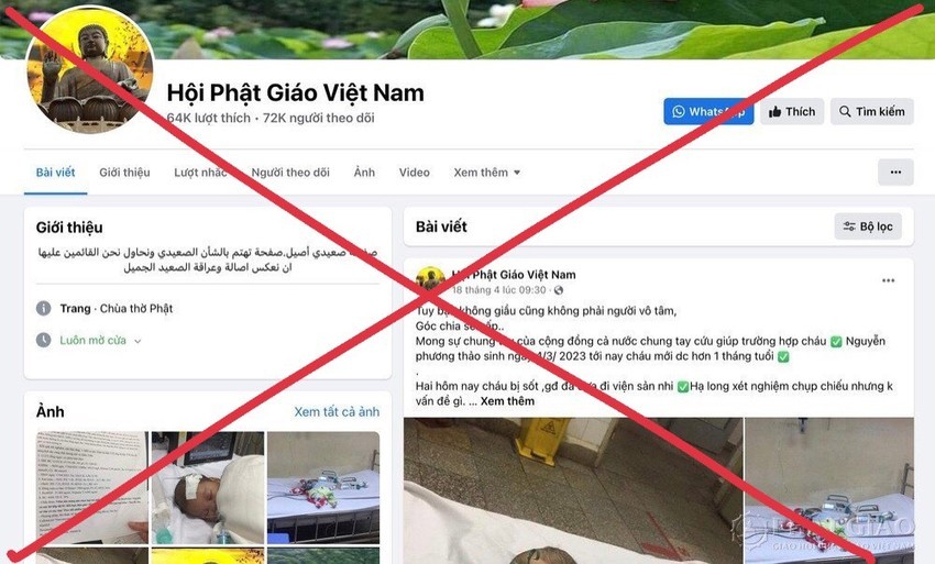 Giả mạo fanpage của Giáo hội Phật giáo để lừa đảo