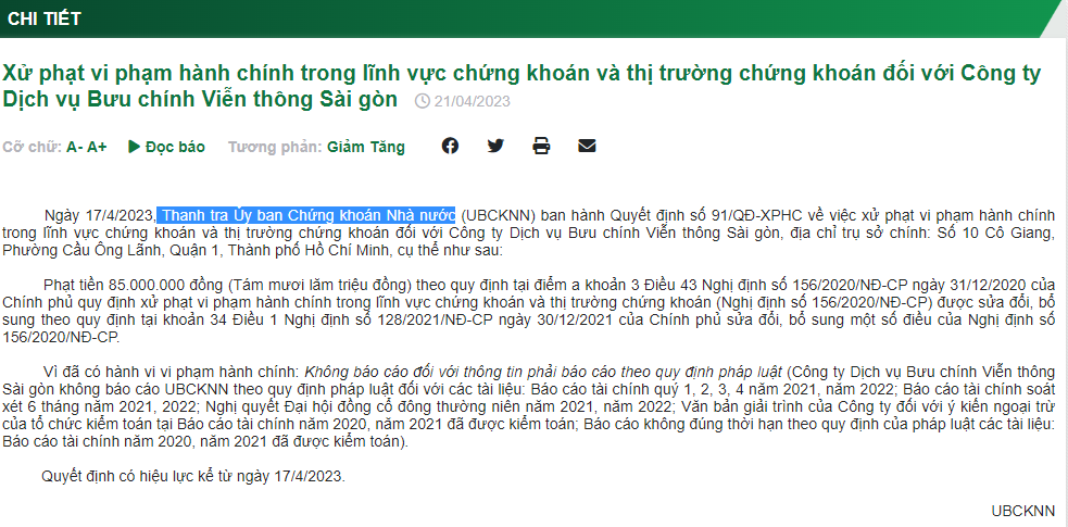 Thông tin xử phạt từ UBCKNN