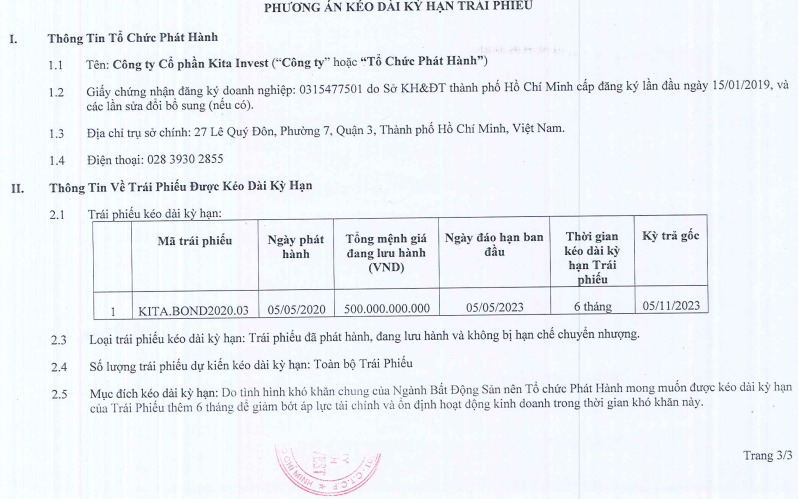 Kita Invest kéo dài thời gian thanh toán lô trái phiếu trị giá 500 tỷ đồng