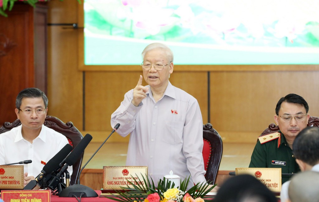 Tổng Bí thư Nguyễn Phú Trọng phát biểu tại Hội nghị Đại biểu Quốc hội tiếp xúc cử tri quận Đống Đa, quận Ba Đình và quận Hai Bà Trưng trước kỳ họp thứ năm, Quốc hội khoá XV.