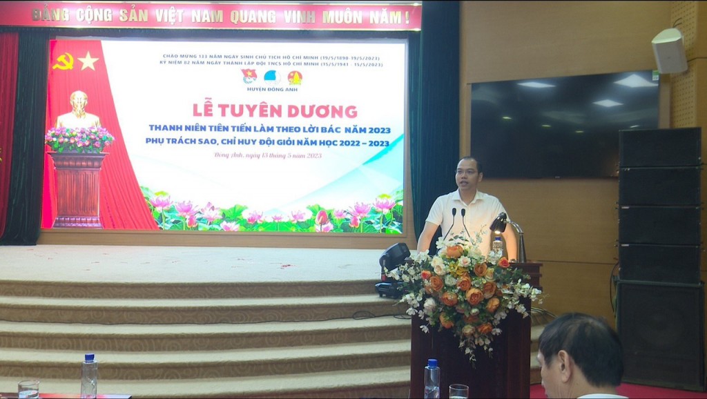 Phó Bí thư Thành đoàn, Chủ tịch Hội Sinh viên Việt Nam TP Hà Nội Nguyễn Tiến Hưng phát biểu tại chương trình