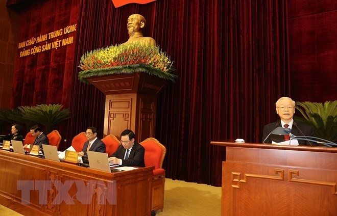Tổng Bí thư Nguyễn Phú Trọng phát biểu khai mạc hội nghị. (Ảnh: Trí Dũng/TTXVN)