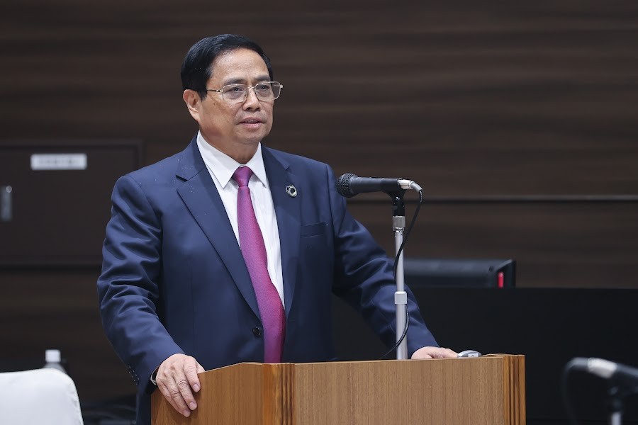 Phát biểu tại Tọa đàm Kinh doanh Việt Nam - Nhật Bản, Thủ tướng Phạm Minh Chính kêu gọi doanh nghiệp Nhật Bản tăng cường đầu tư trong các lĩnh vực mới nổi - Ảnh: VGP/Nhật Bắc