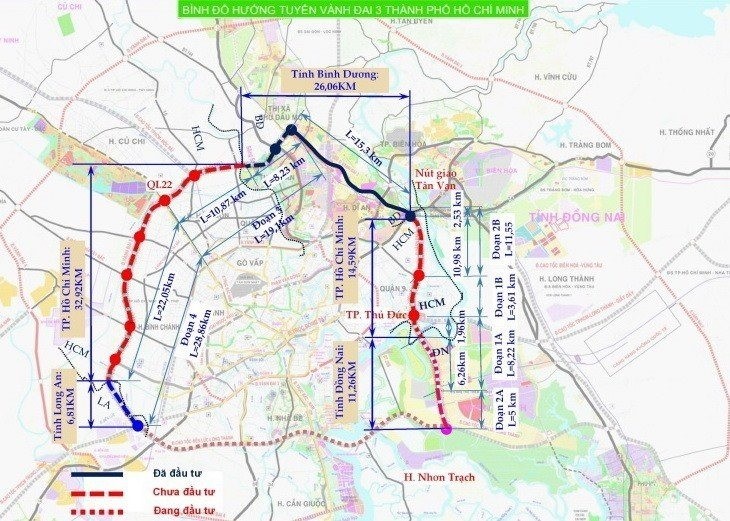 Dự án đường Vành đai 3 TPHCM có tổng chiều dài khoảng 76,3km, tổng mức đầu tư là 75.378 tỉ đồng