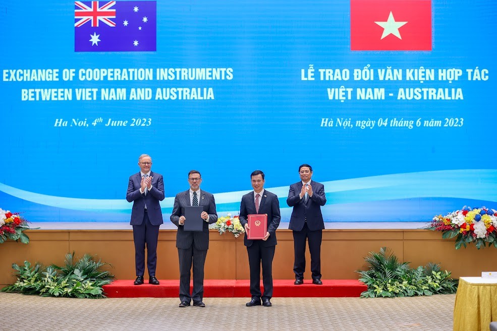 Bộ KH&CN Việt Nam và Bộ Ngoại giao và Thương mại Australia trao đổi Bản ghi nhớ về hợp tác khoa học, công nghệ và đổi mới sáng tạo - Ảnh: VGP/Nhật Bắc