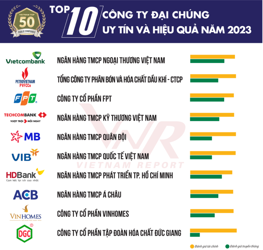 TOP 10 công ty đại chúng hiệu quả nhất năm 2023: Ấn tượng HDBank, Đạm Phú Mỹ và Hóa dầu Đức Giang