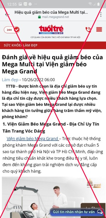 Cảnh báo trang web giả mạo Báo Tuổi trẻ Thủ đô quảng cáo cho cơ sở làm đẹp, lừa dối khách hàng