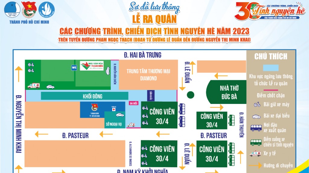 TP Hồ Chí Minh: Cấm đường cuối tuần phục vụ Lễ ra quân tình nguyện hè 2023