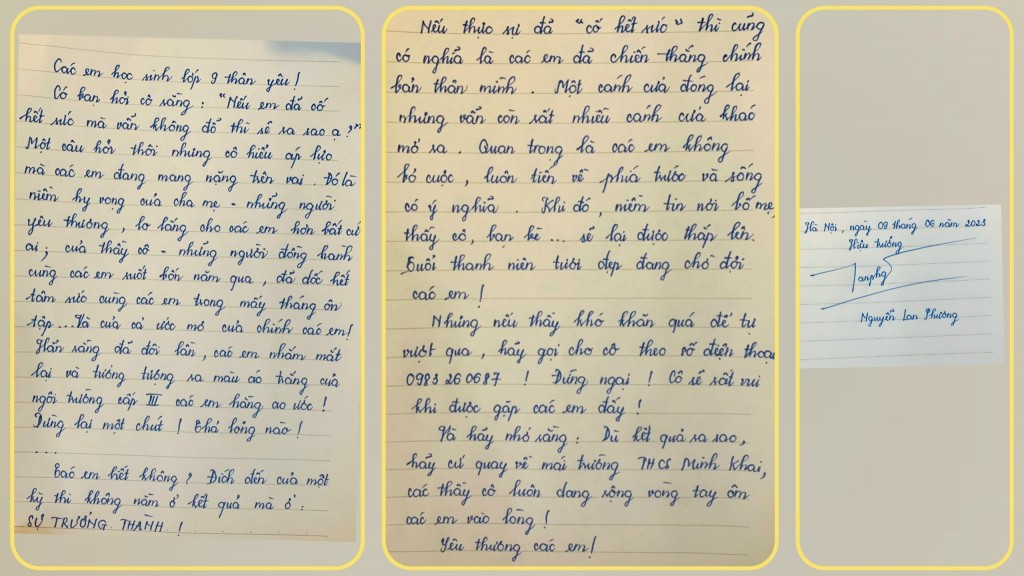 Bức thư tay động viên khích lệ học trò của cô hiệu trưởng trường THCS Minh Khai - Hà Nội