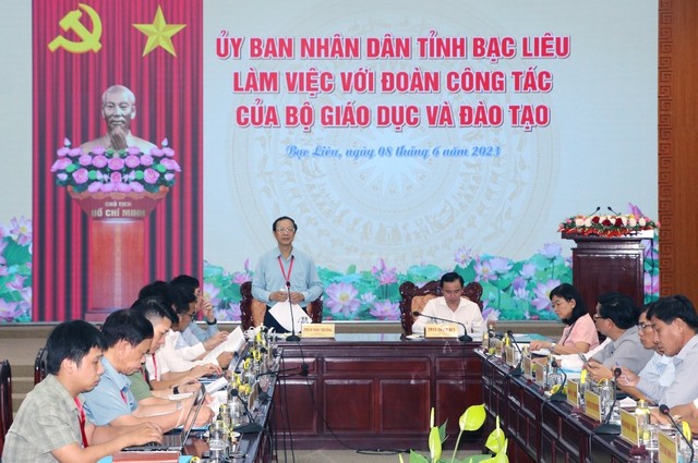 Thứ trưởng Bộ GD-ĐT Phạm Ngọc Thưởng, Trưởng Ban Chỉ đạo cấp quốc gia Kỳ thi tốt nghiệp THPT năm 2023 phát biểu chỉ đạo tại buổi làm việc.