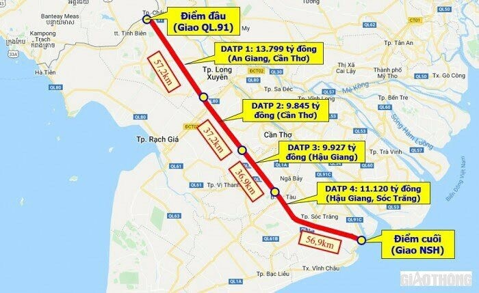 Sơ đồ dự án cao tốc Châu Đốc - Cần Thơ - Sóc Trăng.