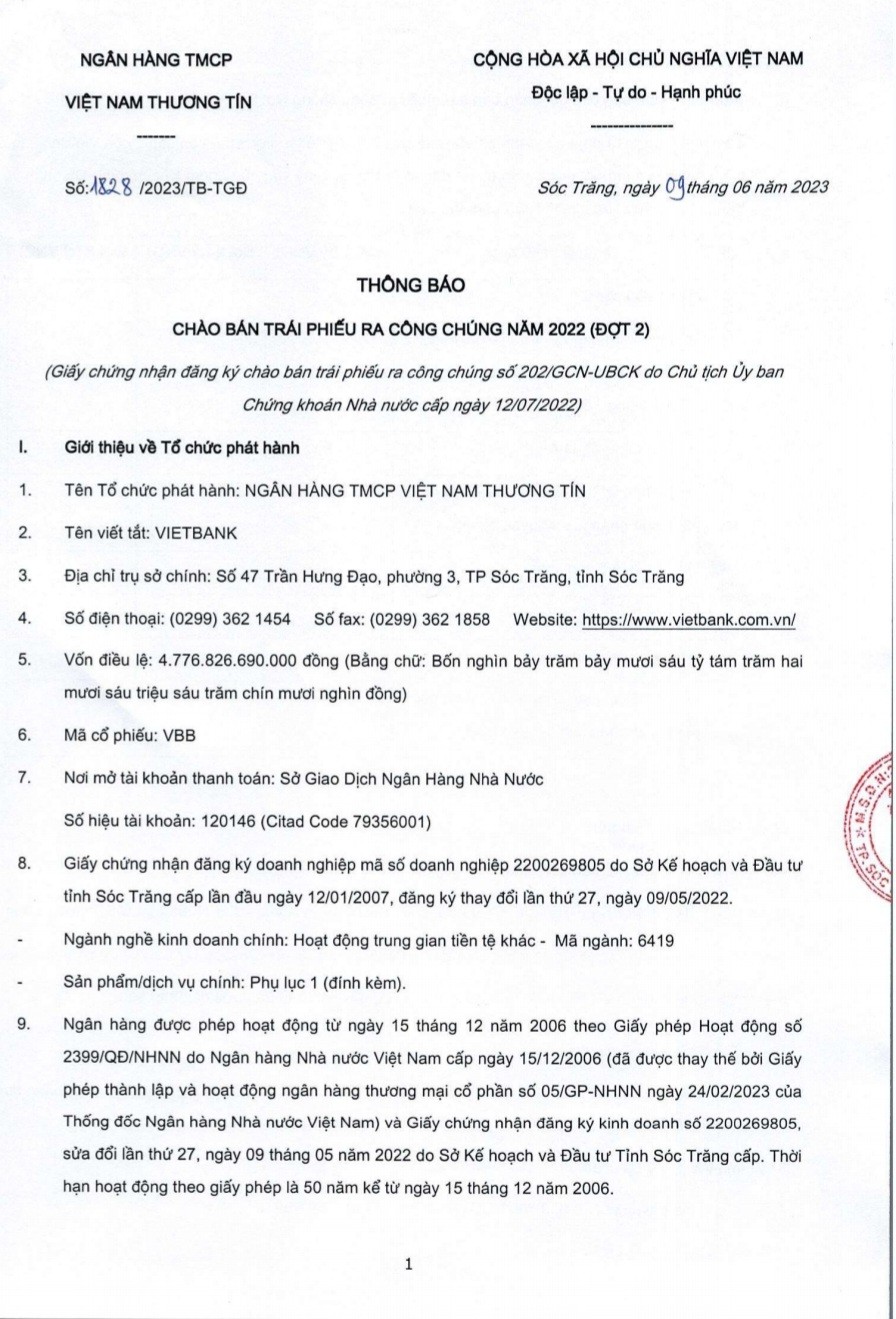 Vietbank: Chào bán trái phiếu ra công chúng đợt 2 năm 2022