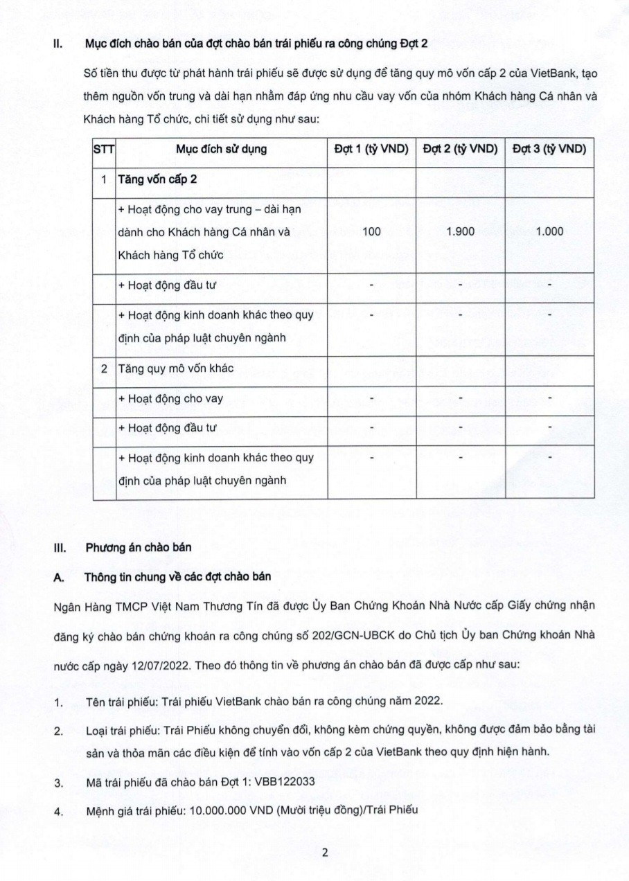 Vietbank: Chào bán trái phiếu ra công chúng đợt 2 năm 2022