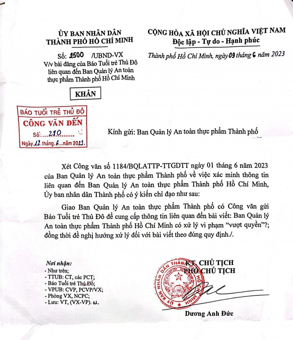 Ban Quản lý ATTP TP Hồ Chí Minh đang “phớt lờ” chỉ đạo cung cấp thông tin cho báo chí?