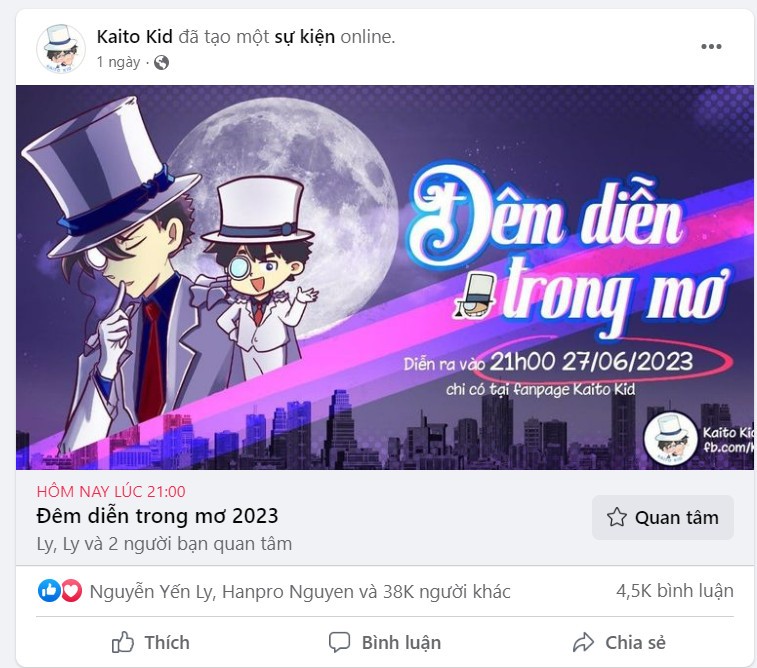 Bài đăng của Kaito Kid trên Facebook