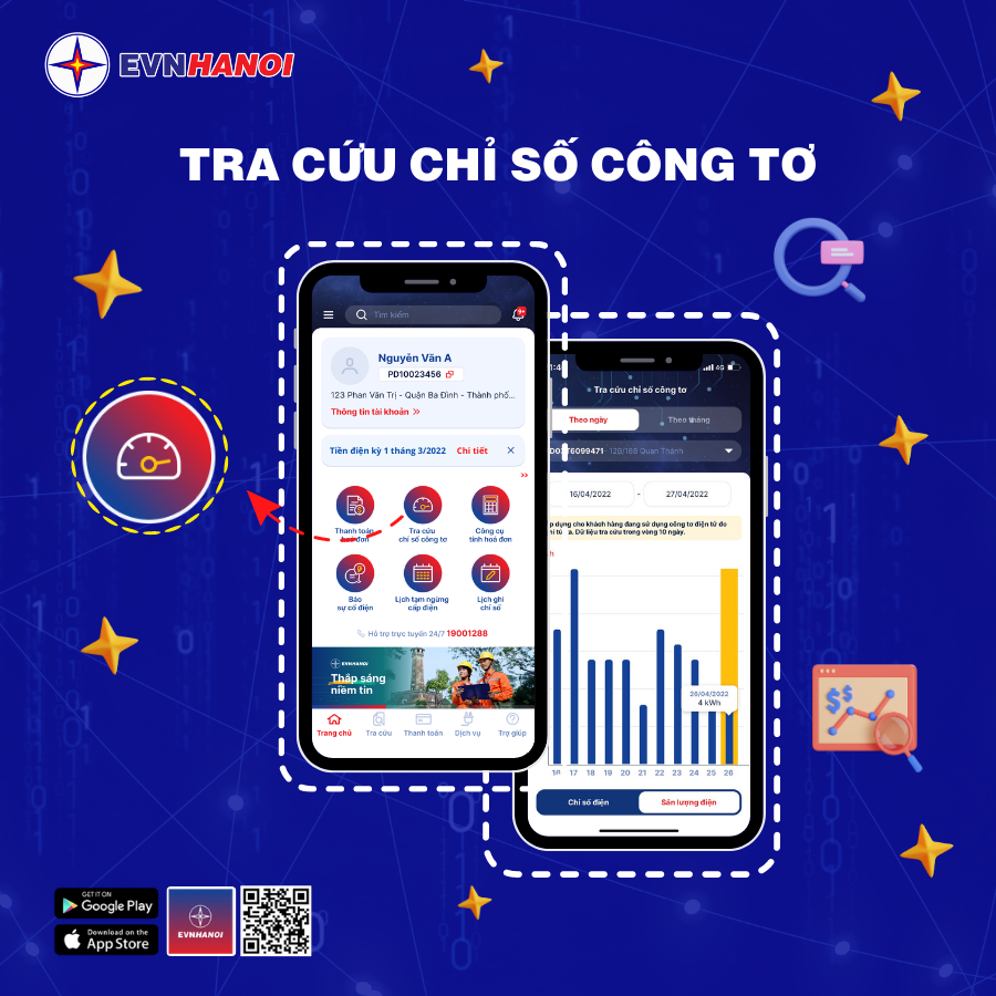 Giao diện App EVNHANOI trên thiết bị di động