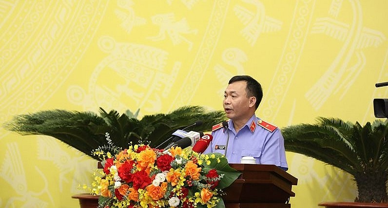 Viện trưởng Viện Kiểm sát Nhân dân thành phố Hà Nội Đào Thịnh Cường báo cáo công tác kiểm sát 6 tháng đầu năm 2023