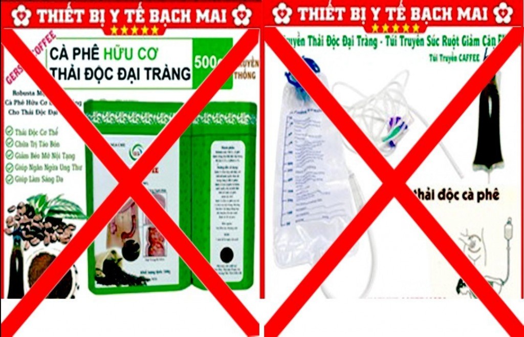 Dụng cụ và cà phê để thụt bán tràn lan trên mạng với giá rẻ, thậm chí nhái tên và logo của Bệnh viện Bạch Mai.