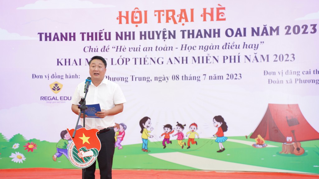 Đồng chí Nguyễn Khánh Bình - Phó Chủ tịch UBND huyện, Trưởng ban chỉ đạo hè huyện Thanh Oai Phát biểu chỉ đạo tại hội trại Đồng chí Nguyễn Khánh Bình - Phó Chủ tịch UBND huyện, Trưởng ban chỉ đạo hè huyện Thanh Oai Phát biểu chỉ đạo tại hội trại