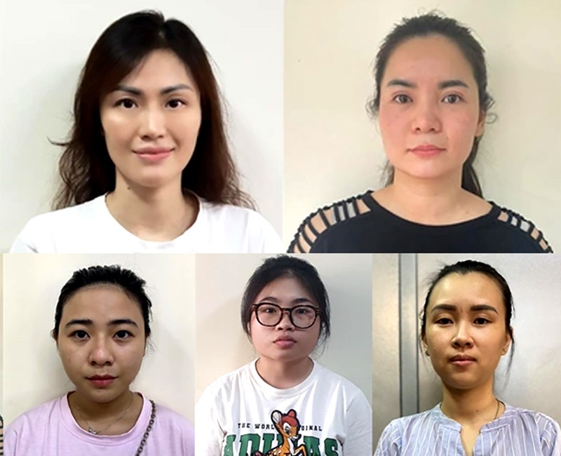 Các bị can Nguyễn Hồng Anh, Đào Thị Oanh, Vũ Thùy Linh, Mai Thị Thu Hà, Nguyễn Thị Hồng Hạnh